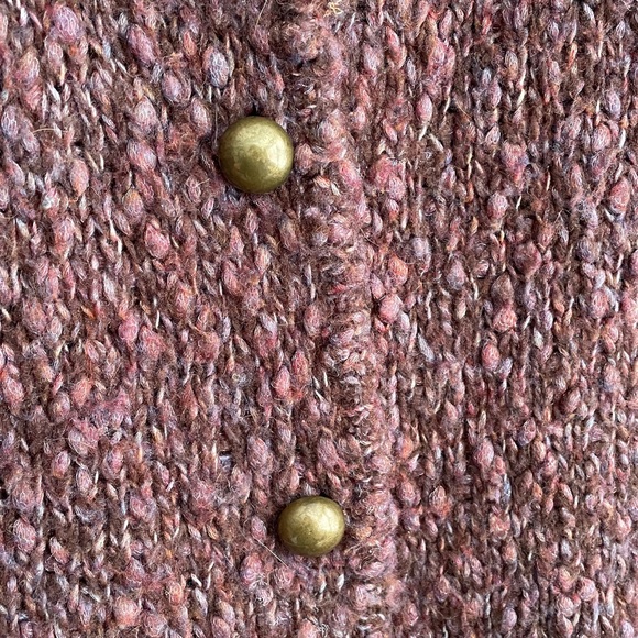 ALEXANDRA BARTLETT Burgundy Chunky Knit Teddy Jacket Sweater Large Shawl Collar - Picture 6 of 9